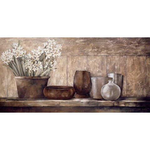 Hyacinth on a Sideboard White Modern Wood Framed Art Print by Thompson, Linda