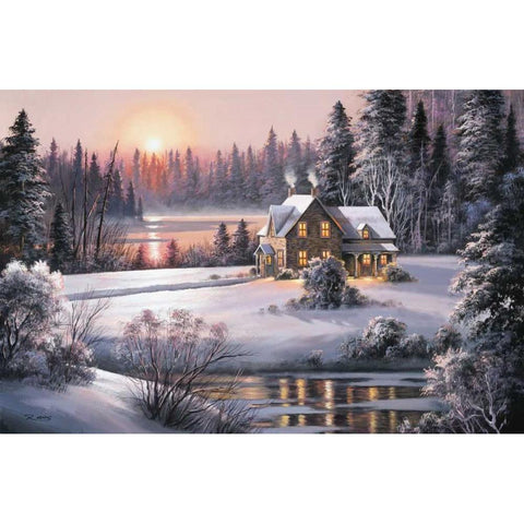 Winter Sunset White Modern Wood Framed Art Print by Raos, Dubravko