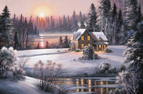 Winter Sunset White Modern Wood Framed Art Print with Double Matting by Raos, Dubravko