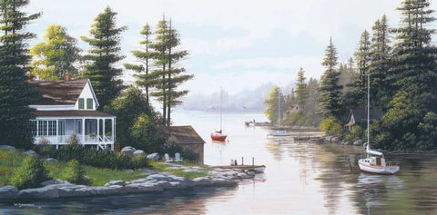 Cottage Country White Modern Wood Framed Art Print with Double Matting by Saunders, Bill