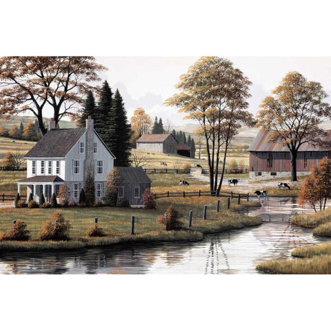 Autumn Grazing White Modern Wood Framed Art Print by Saunders, Bill