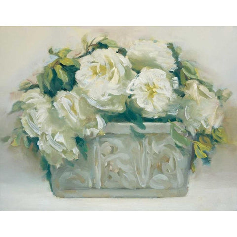White Roses in Planter White Modern Wood Framed Art Print by Dern, Andrea