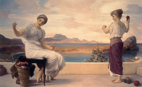 Winding the Skein Black Ornate Wood Framed Art Print with Double Matting by Leighton, Lord Frederic