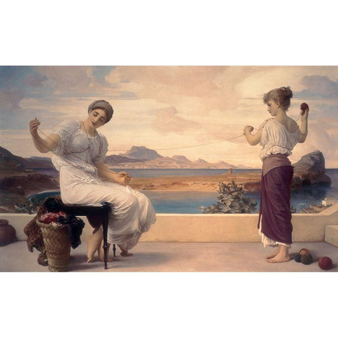Winding the Skein White Modern Wood Framed Art Print by Leighton, Lord Frederic