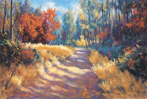 Early Autumn Trail White Modern Wood Framed Art Print with Double Matting by McAdam, Bruce