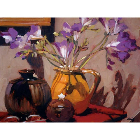 Freesia Floral White Modern Wood Framed Art Print by Craig, Philip