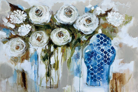 Dutch Bouquet White Modern Wood Framed Art Print with Double Matting by Jones, A.