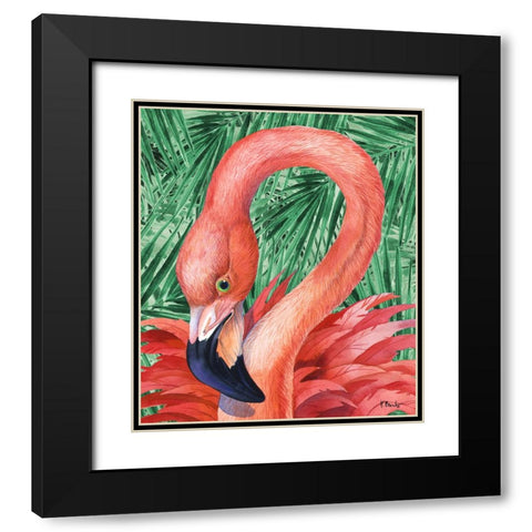 Fab Flamingo - Palms Black Modern Wood Framed Art Print with Double Matting by Brent, Paul