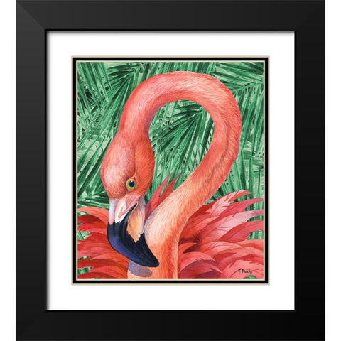 Fab Flamingo - Palms Black Modern Wood Framed Art Print with Double Matting by Brent, Paul