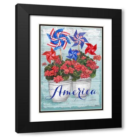 Patriotic Pinwheel - Geraniums Black Modern Wood Framed Art Print with Double Matting by Brent, Paul