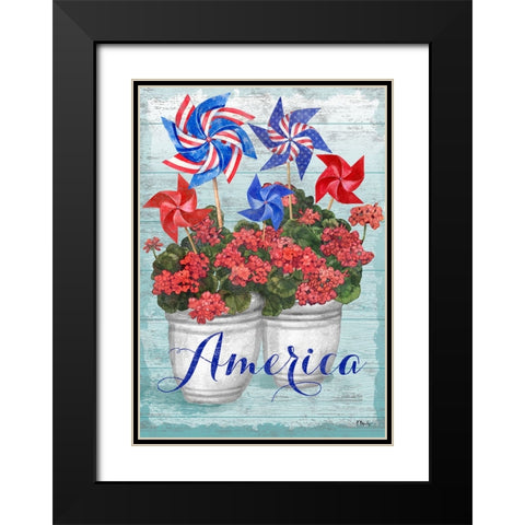 Patriotic Pinwheel - Geraniums Black Modern Wood Framed Art Print with Double Matting by Brent, Paul