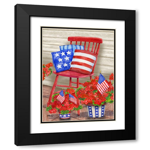 Farmhouse Florals I - Patriotic Black Modern Wood Framed Art Print with Double Matting by Brent, Paul