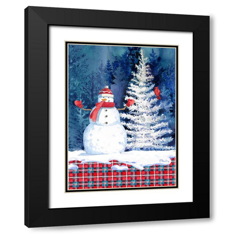 Frosted Snowman Vertical Black Modern Wood Framed Art Print with Double Matting by Brent, Paul