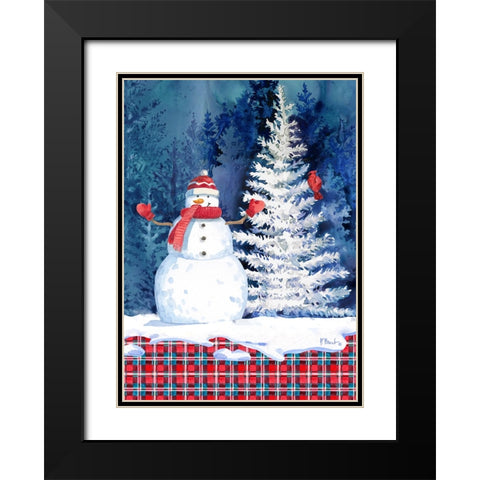 Frosted Snowman Vertical Black Modern Wood Framed Art Print with Double Matting by Brent, Paul