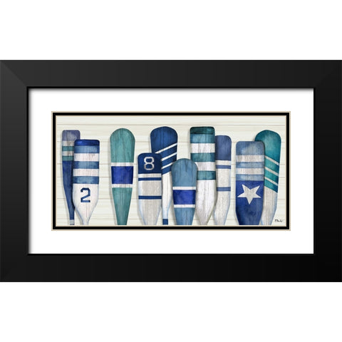 Port Oars Horizontal - Blue Black Modern Wood Framed Art Print with Double Matting by Brent, Paul