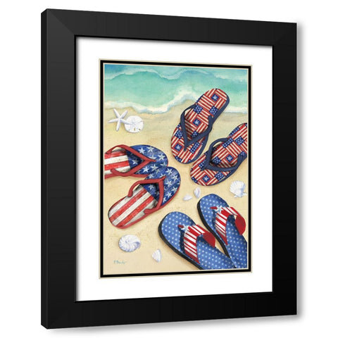 Americana Beach Flip Flops Vertical II Black Modern Wood Framed Art Print with Double Matting by Brent, Paul