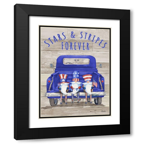 Patriotic Gnomes Truck - Wood Black Modern Wood Framed Art Print with Double Matting by Brent, Paul