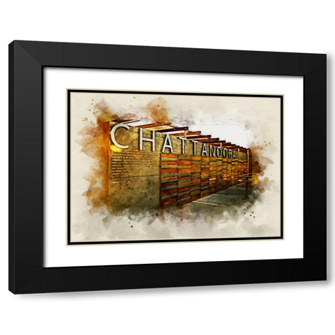 Chatt Pier Sign Watercolor Black Modern Wood Framed Art Print with Double Matting by Lee, Rachel