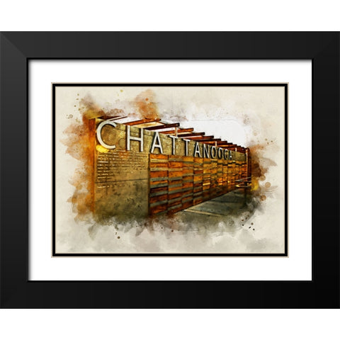 Chatt Pier Sign Watercolor Black Modern Wood Framed Art Print with Double Matting by Lee, Rachel