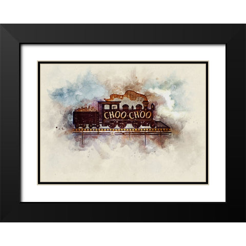 Choo Choo Glory Watercolor Black Modern Wood Framed Art Print with Double Matting by Lee, Rachel