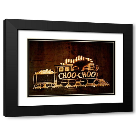 Choo Choo Sign Textured Black Modern Wood Framed Art Print with Double Matting by Lee, Rachel