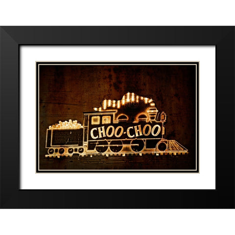 Choo Choo Sign Textured Black Modern Wood Framed Art Print with Double Matting by Lee, Rachel