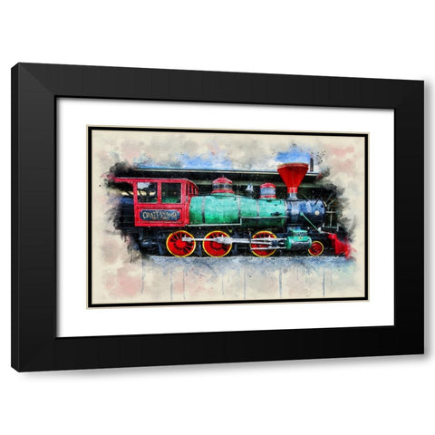 Choo Choo Train Watercolor Black Modern Wood Framed Art Print with Double Matting by Lee, Rachel