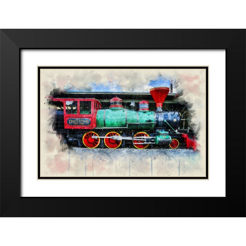 Choo Choo Train Watercolor Black Modern Wood Framed Art Print with Double Matting by Lee, Rachel