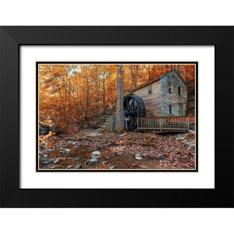 Smokies Grist Mill Fall Black Modern Wood Framed Art Print with Double Matting by Lee, Rachel
