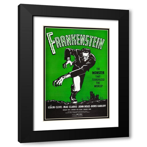 Frankenstein the Monster Black Modern Wood Framed Art Print with Double Matting by Screendoor