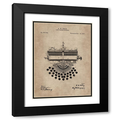 Patent Document of a Type Writing Machine Black Modern Wood Framed Art Print with Double Matting by CAG