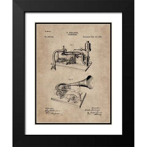 Patent Document of a Gramophone Black Modern Wood Framed Art Print with Double Matting by CAG