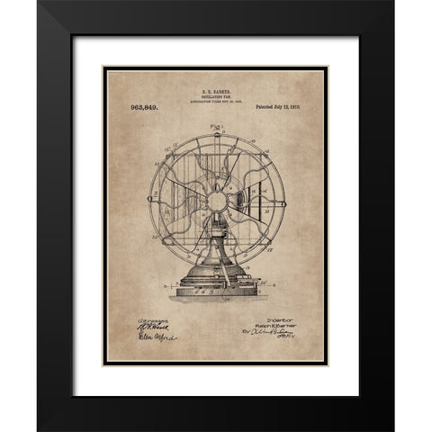 Patent Document of an Oscillating Fan Black Modern Wood Framed Art Print with Double Matting by CAG