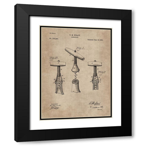 Patent Document of a Cork Screw Black Modern Wood Framed Art Print with Double Matting by CAG