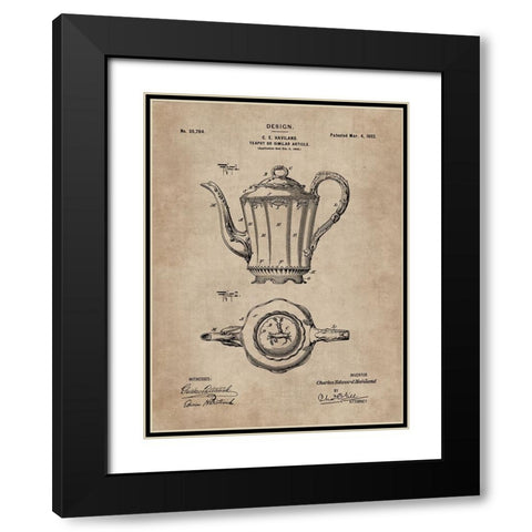 Patent Document of a Teapot Black Modern Wood Framed Art Print with Double Matting by CAG