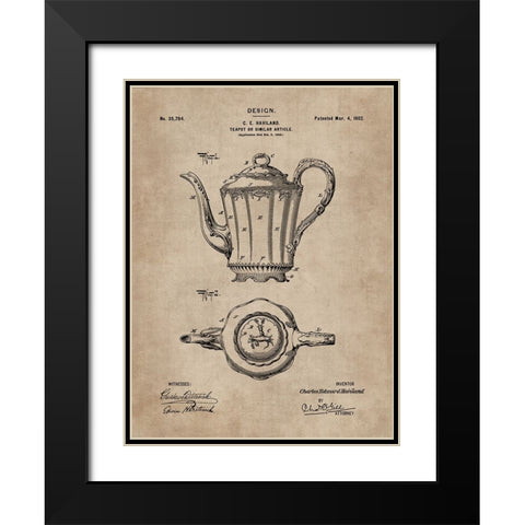 Patent Document of a Teapot Black Modern Wood Framed Art Print with Double Matting by CAG
