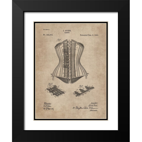 Patent Document of a Corset Black Modern Wood Framed Art Print with Double Matting by CAG