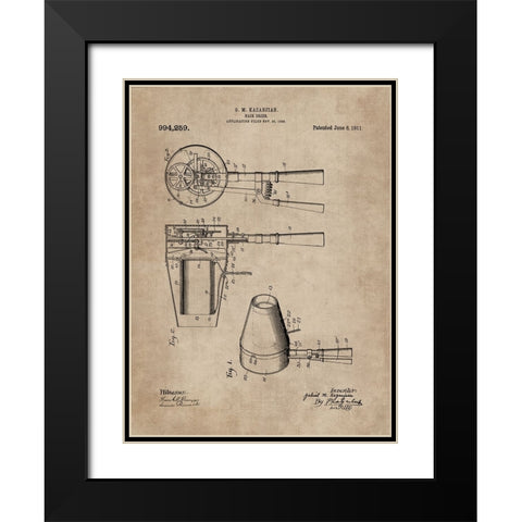 Patent Document of a Hair Dryer Black Modern Wood Framed Art Print with Double Matting by CAG