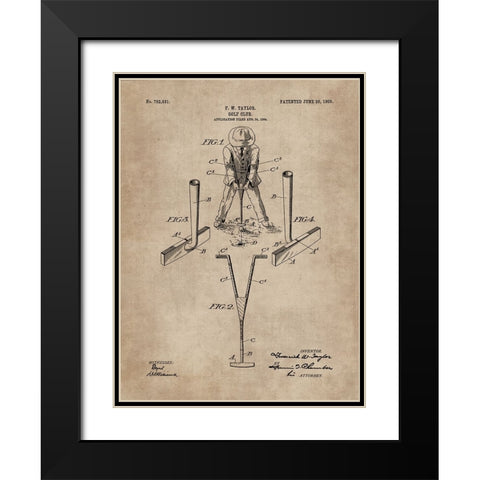 Patent Document of a Golf Club Black Modern Wood Framed Art Print with Double Matting by CAG