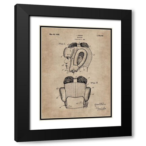 Patent Document of a Headguard for Boxers Black Modern Wood Framed Art Print with Double Matting by CAG