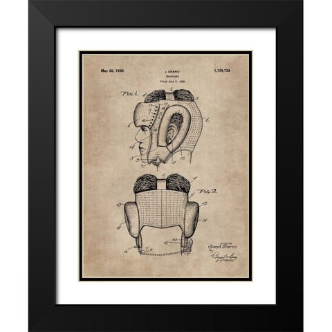 Patent Document of a Headguard for Boxers Black Modern Wood Framed Art Print with Double Matting by CAG