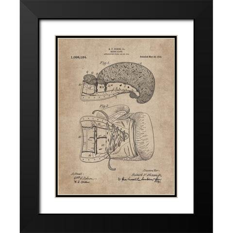 Patent Document of a Boxing Glove Black Modern Wood Framed Art Print with Double Matting by CAG