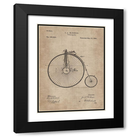 Patent Document of a Velocipede Black Modern Wood Framed Art Print with Double Matting by CAG