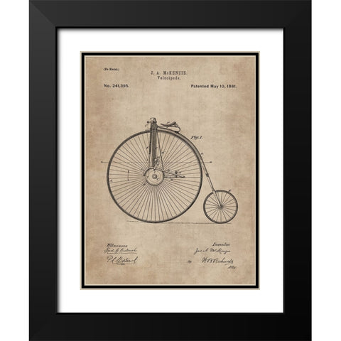 Patent Document of a Velocipede Black Modern Wood Framed Art Print with Double Matting by CAG
