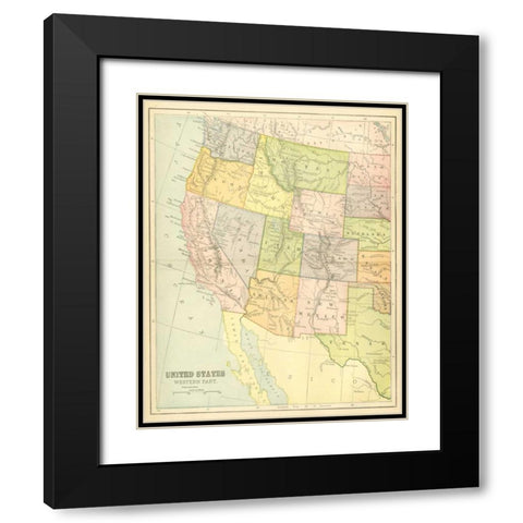 US Map West Black Modern Wood Framed Art Print with Double Matting by Babbitt, Gwendolyn
