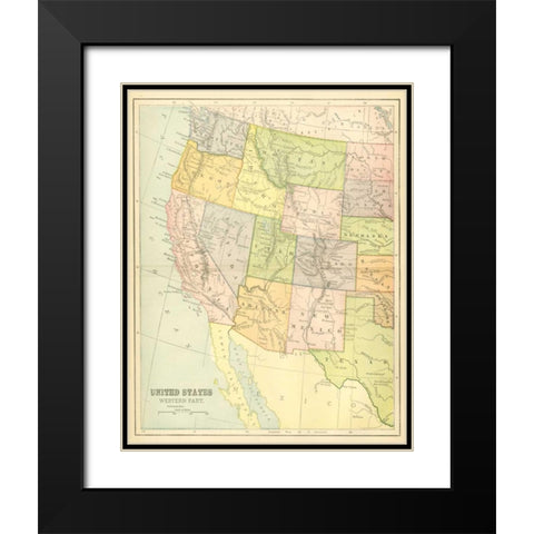 US Map West Black Modern Wood Framed Art Print with Double Matting by Babbitt, Gwendolyn