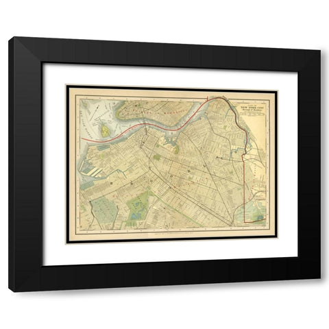 Brooklyn Map Black Modern Wood Framed Art Print with Double Matting by Babbitt, Gwendolyn