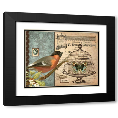 Bird and Cage I Black Modern Wood Framed Art Print with Double Matting by Babbit, Gwendolyn