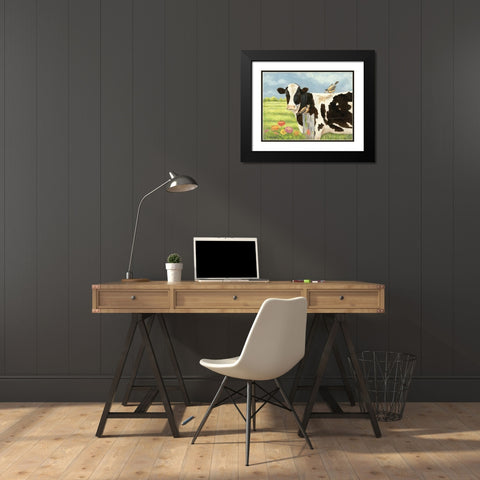 Spring Meadow Cow Black Modern Wood Framed Art Print with Double Matting by Babbitt, Gwendolyn