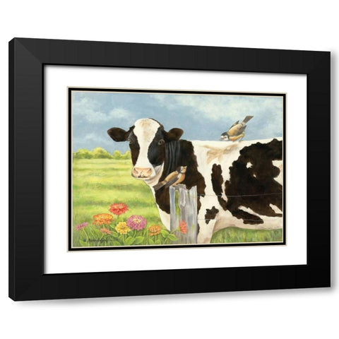 Spring Meadow Cow Black Modern Wood Framed Art Print with Double Matting by Babbitt, Gwendolyn